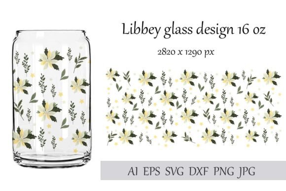 16oz Glass Can Wrap Sublimation Flowers Graphics Freebies