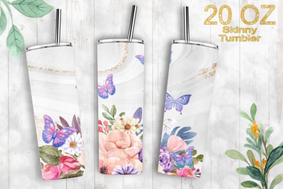 20oz Skinny Tumbler Flower Agate Borders Graphics