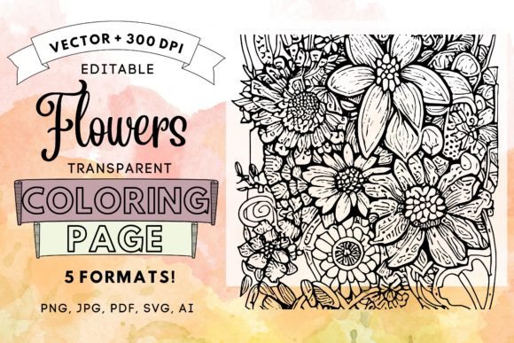Abstract Flowers Coloring Page 8.5x8.5in Graphics