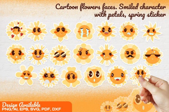 Cartoon Flowers Faces Smiled Character