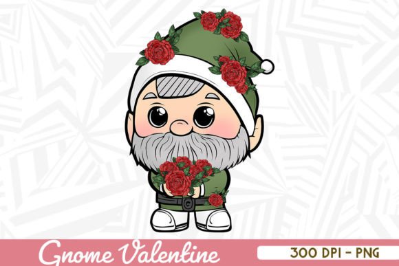Cute Chibi Gnome with Roses Valentine Graphics for Crafts