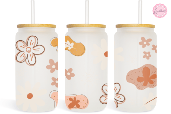 Cute Flowers Boho 16oz Libbey Glass Graphics for Print Templates