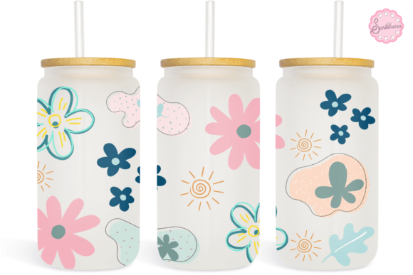 Cute Flowers Doodle 16oz Libbey Glass Graphics