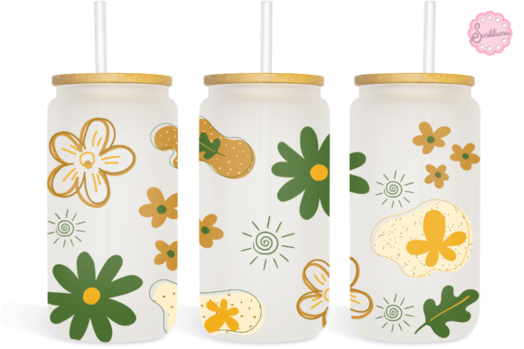 Cute Flowers Organic 16oz Libbey Glass Graphics
