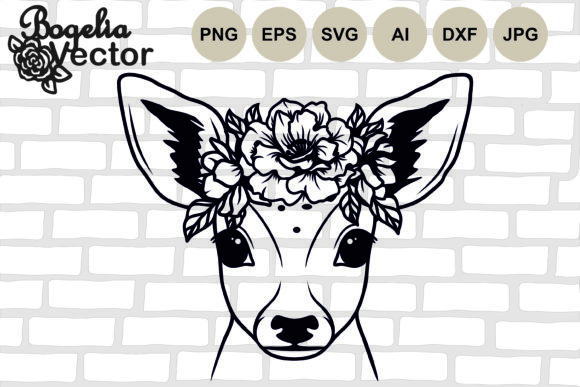 Deer with Flowers on Head Graphics for Crafts