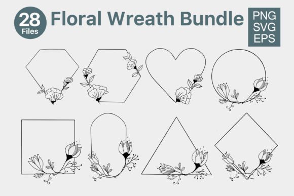 Floral Wreath Frame Bundle Flowers Graphics for Crafts