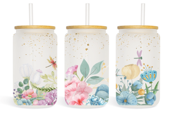 Flowers 16oz Glass Can Sublimation Warp Graphics