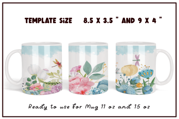 Flowers Coffee Mug Sublimation Wrap Graphics for Crafts