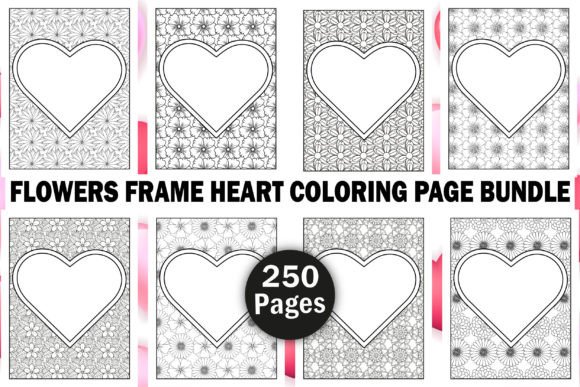 Flowers Frame Heart Coloring Page Bundle Graphics