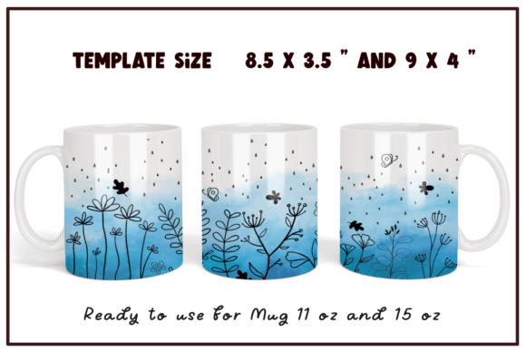 Flowers Line Art Watercolor Blue Mug