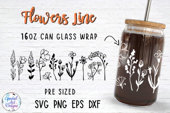 Flowers Line Libbey Glass Wrap Cut File Graphics for Crafts