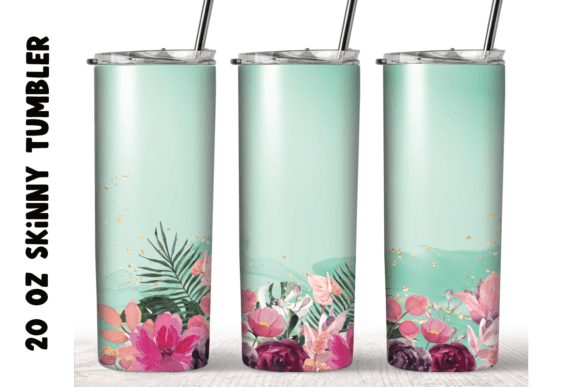 Flowers Watercolor 20 Oz Skinny Tumbler Graphics for Crafts