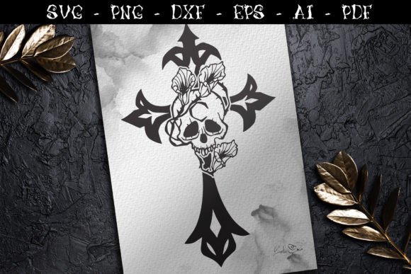 Gothic Cross Svg Skull Flowers: A Graphic Design Asset for Crafts and Branding