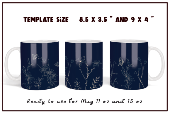 Line Flowers Coffee Mug Wrap Graphics