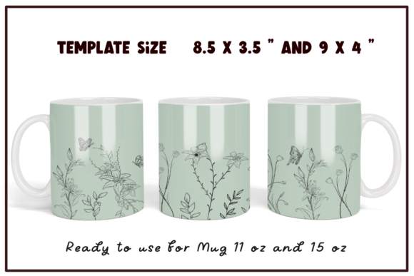 Line Flowers Green Coffee Mug Full Wrap