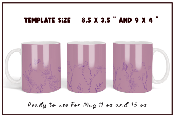 Line Flowers Purple Mug Wrap Graphics for Crafts