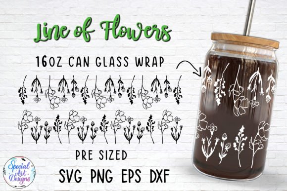 Line of Flowers Glass Can Wrap Cut File for Graphics and Crafts