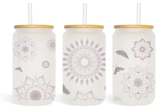 Mandala Flowers 16oz Libbey Glass Can