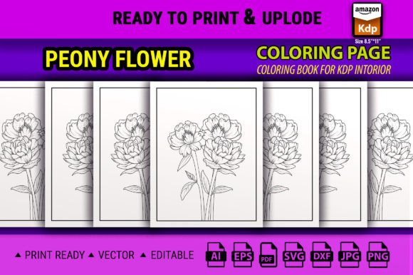 Peony Flowers Coloring Book Page Adult