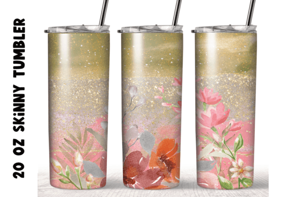 Pink Flowers 20oz Skinny Tumbler Wrap Graphics