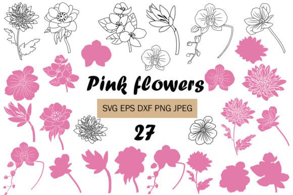 Pink Flowers Graphics for Crafts
