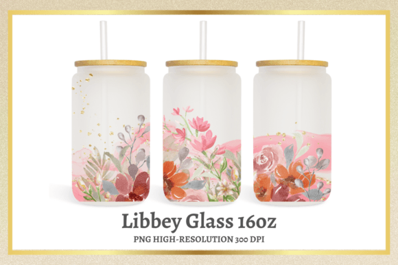 Pink Flowers Watercolor 16oz Libbey Can