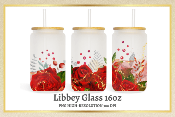 Red Rose Flowers 16oz Libbey Glass Can Graphics