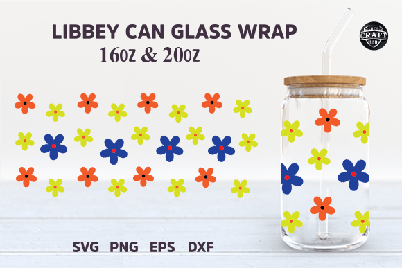 Retro Flowers 16oz Libbey Can Glass SVG Graphics for Tumbler Wraps