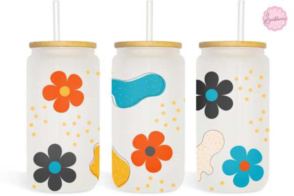 Retro Flowers Boho Glass Wrap for Print and Web