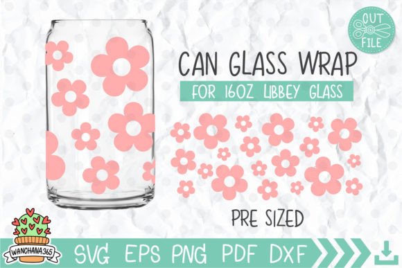 Retro Flowers Glass Can Wrap Graphics for Crafts