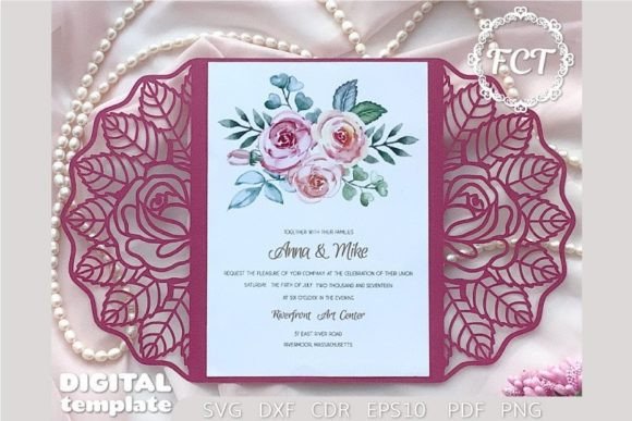 Roses Gate Fold Card 5x7 for Laser Cutting Wedding Invites