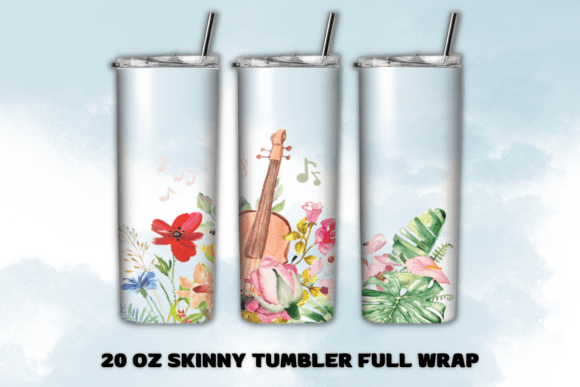 Violin Watercolor Flowers 20oz Tumbler Graphics