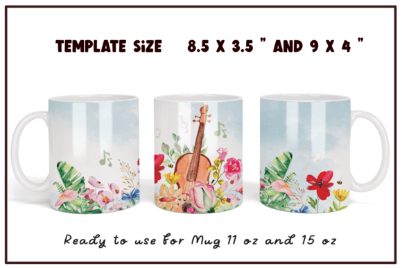 Violin Watercolor Flowers Coffee Mug Graphics for Crafts