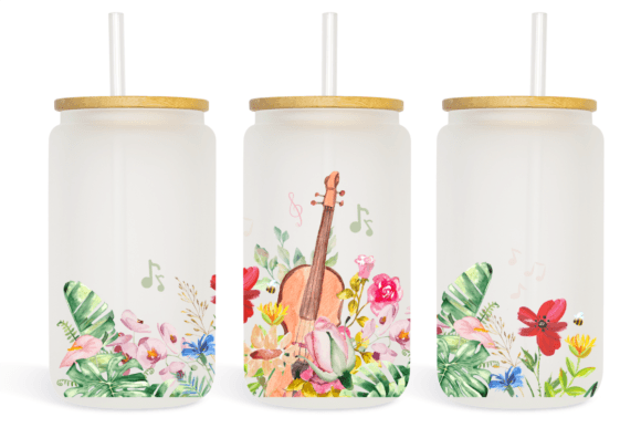 Violin Watercolor Flowers Graphics for Print Templates