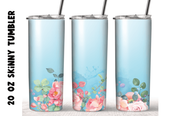 Watercolor Flowers 20oz Skinny Tumbler Graphics for Crafts