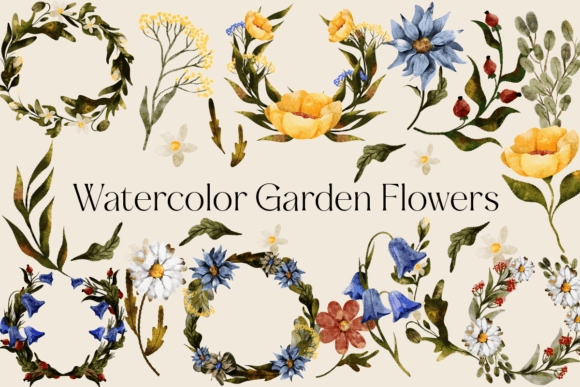 Watercolor Garden Flowers Set for Spring Crafts